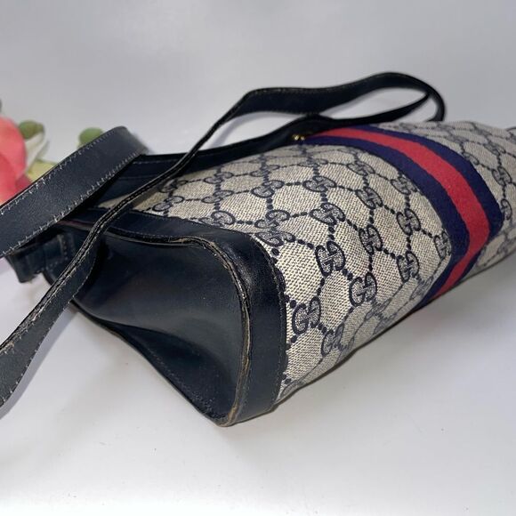 Authentic GUCCI Blue Web Ophidia Front Flap Shoulder Bag Crossbody - Picture 8 of 12